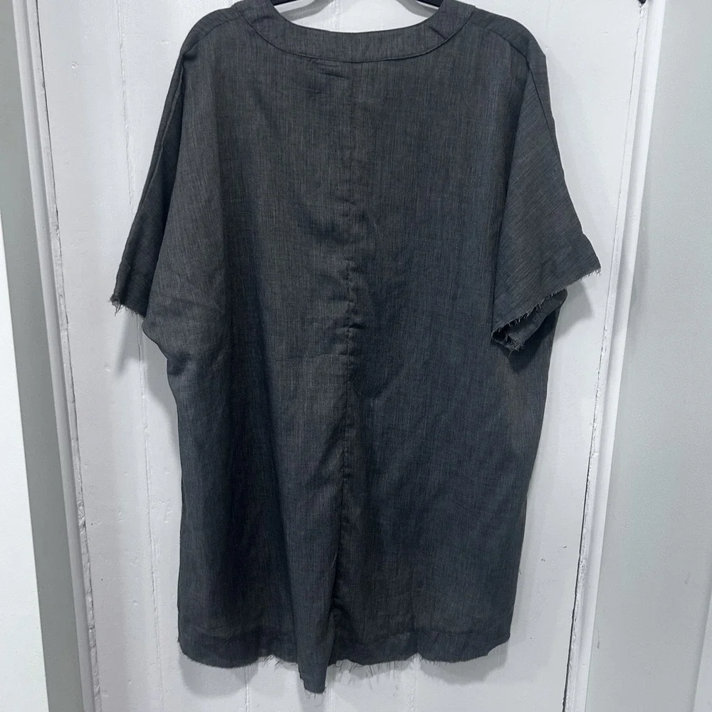 Mislook Gray Oversized Cotton Blend Short Sleeve Tunic Raw High Low Hem XL